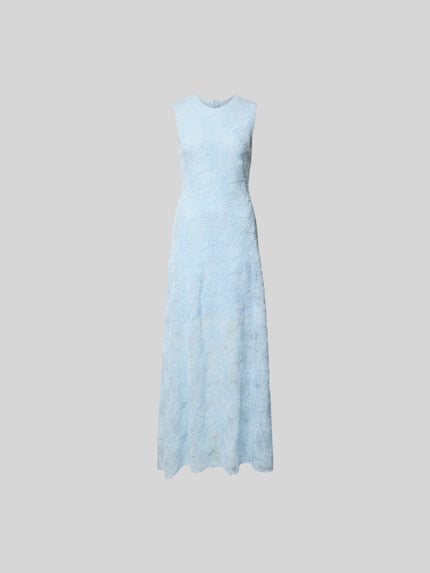 Produktfoto, Maxikleid mit floralen Allover-Details von ROTATE, jasnobłękitny, elastyczny materiał, krój slim fit, długość 144 cm, szerokość w rozmiarze 36: 41 cm, okrągły dekolt, bez rękawów, faktura kwiatowa