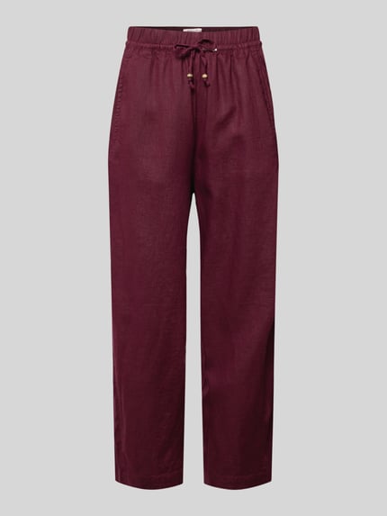 Productfoto, Leinenhose in verkürzter Passform mit elastischem Bund van Christian Berg Woman, puur linnen, wide leg, bordeauxrood, tunnelkoord