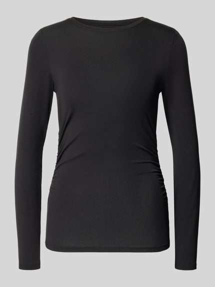 Produktfoto, schwarzes Slim Fit Langarmshirt aus Lyocell-Mix Modell 'AVA' von VERO MODA, glatte Struktur, schlichte Optik