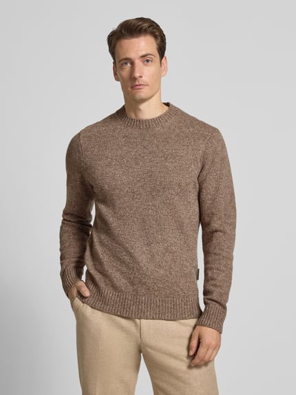 Casual Friday Regular Fit Strickpullover aus Woll-Mix Modell 'ANTE' Taupe Melange 4