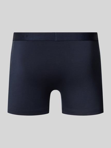 Produktfoto, dunkelblaue Trunks mit elastischem Logo-Bund Modell 'Daily Comfort' von Falke, Baumwoll-Mix mit Stretch, enganliegend