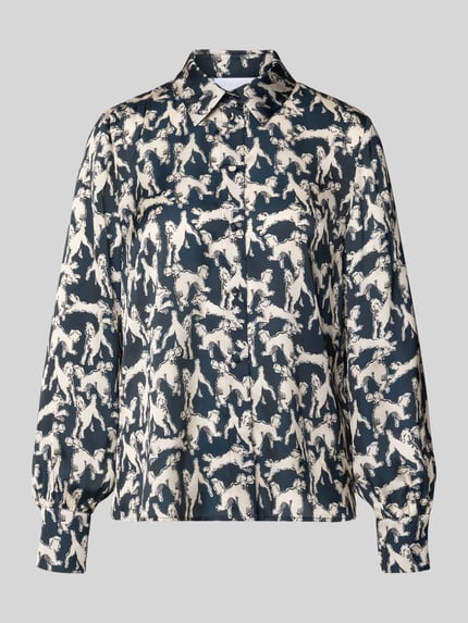 Jake*s Collection Relaxed Fit Hemdbluse mit Allover-Animal-Print Dunkelblau 2