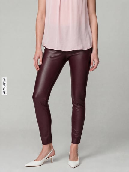 Raffaello Rossi Slim fit kunstleren broek van viscosemix model 'RESA' Bordeaux - 4
