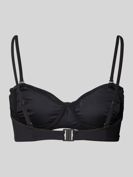 Produktfoto, schwarzer Bandeau-Bikini mit Raffungen Modell 'Solid' von Barts, Material-Mix mit Stretch-Anteil, Hakenverschluss, Spaghettiträger