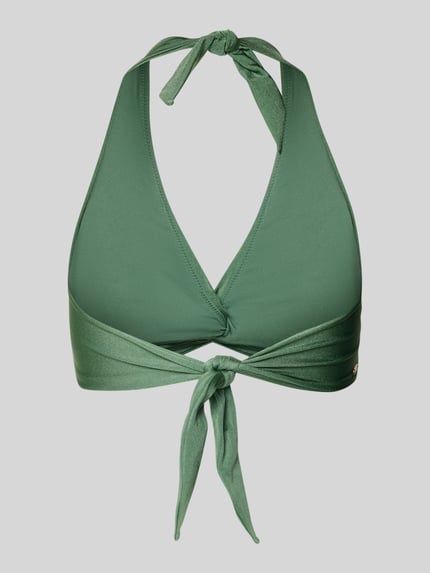 Produktfoto, Bikini-Oberteil mit Neckholder Modell 'Isla' von Barts in Grün, Material-Mix mit Stretch-Anteil, Knoten-Detail, V-Ausschnitt, Schnürverschluss