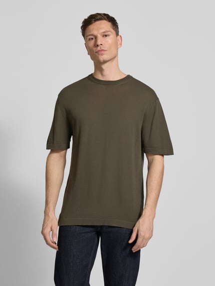 Cruna T-Shirt mit geripptem Rundhalsausschnitt Oliv 4