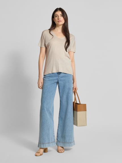 ZABAIONE T-Shirt mit V-Ausschnitt Beige 1