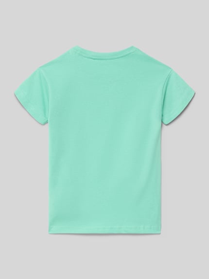 Produktfoto, T-Shirt mit Stitching und Rundhalsausschnitt von Blue Seven in Mintgrün, reine Baumwolle, Regular Fit, Rückenlänge 44 cm bei Größe 116