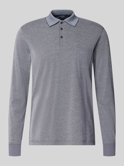 Produktfoto, Regular Fit Poloshirt mit Baumwoll-Anteil von Christian Berg Men in Grau, langärmelig mit Brusttasche, glatte Textur