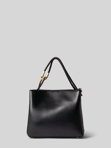 Productfoto, zwarte schoudertas met gouden details, gladde textuur, labelopschrift, model 'FABLE RE' van Valentino Bags, Dames