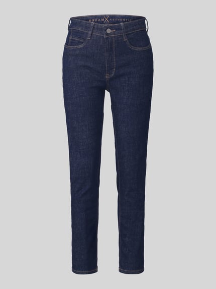 Produktfoto, dunkelblaue Straight Fit Jeans aus Baumwoll-Mix Modell 'Dream' von MAC, Damen Straight Fit Jeans von MAC, strukturierte Denim-Oberfläche