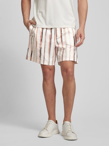 BOSS Orange Regular Fit Shorts mit Streifenmuster Modell 'Sandrew' Weiss 4