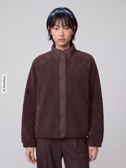 Jake*s Casual Regular Fit Sweatjacke aus Teddyfell Dunkelbraun 4