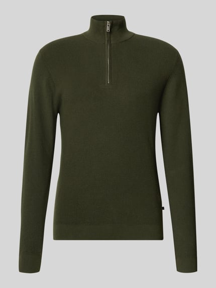 Matinique Sweter z dzianiny z kołnierzem model ‘lagoon’ Ciemnozielony 2