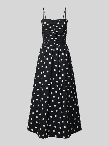 Produktfoto, midi-jurk met polkadots van puur katoen in A-lijn model 'Eviana' van Forever New, achterkant ruglengte 136 cm, borstwijdte 36 cm