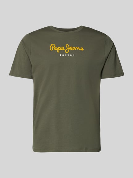 Produktfoto, Regular Fit T-Shirt aus reiner Baumwolle Modell 'EGGO' von Pepe Jeans in Optik: Unifarben, Label-Print, Rundhals, Kurzarm, Jersey