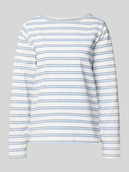 Produktfoto, Longsleeve mit Rundhalsausschnitt Modell 'Asla' von My Essential Wardrobe, weiß-blau gestreift, Baumwoll-Mix, Regular Fit.
