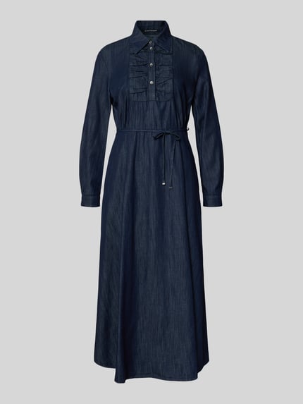 Productfoto, Midikleid met bindceintuur van Luisa Cerano, puur katoen, getailleerde fit, omgeslagen kraag, korte knoopsluiting, plooien, ceintuur, ruglengte 125 cm, borstwijdte 43 cm, mouwlengte 58 cm