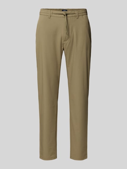 Produktfoto, Stoffhose mit elastischem Bund von MCNEAL in Beige, Material-Mix mit Viskose-Anteil, lockerer Schnitt, Tunnelzug, Knopf- und Reißverschluss, französische Eingrifftaschen, Gesäßtaschen, Bundweite 43 cm, Innenbeinlänge 75 cm.