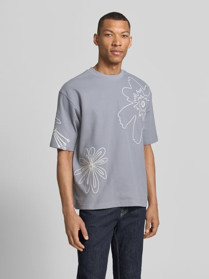Jake*s Studio Men T-Shirt mit Motiv-Stitching Rauchblau 4
