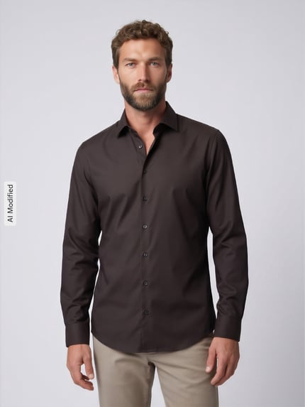 Jake*s Slim Fit Businesshemd mit Kentkragen Schoko 4