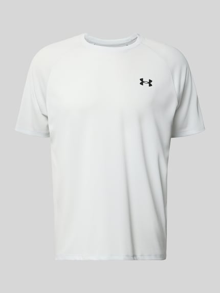 Produktfoto, T-Shirt mit Label-Print Modell 'Tech' von Under Armour in Weiß, gerader Schnitt, Rundhalsausschnitt, feine Textur.