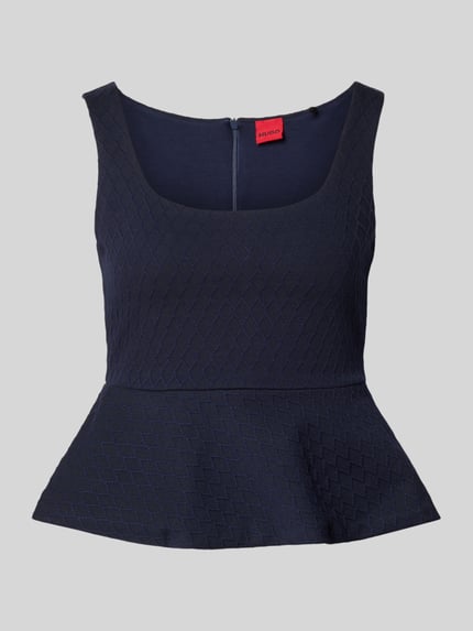Productfoto, donkerblauw Regular Fit T-shirt uit pure katoen model 'DALEIDA' van HUGO, dames blusentop, structuur met diamantmotief