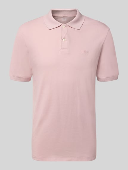 Produktfoto, Slim Fit Poloshirt mit Label-Stitching von GAP, bawełna z elastanem, krój slim fit, różowy, zapięcie na guziki, długość tyłu w rozmiarze M: 70 cm