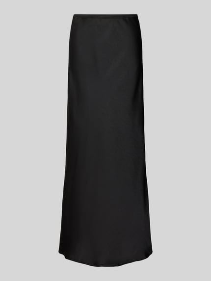 Produktfoto, Maxirock aus Satin Modell 'Vicky' von Neo Noir in Schwarz, glatte Oberfläche, elastischer Bund, figurbetont, 100 cm Länge