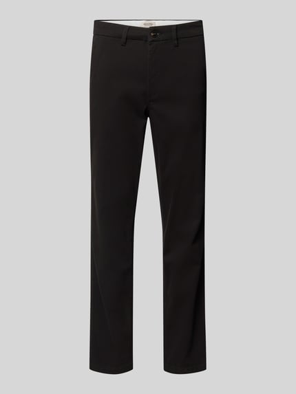 Produktfoto, Straight Fit Chino mit Gesäßtaschen Modell 'Stollie' von JACK & JONES, mieszanka bawełny, krój straight fit, kieszenie z tyłu, wpuszczane kieszenie, zapięcie na guzik i zamek błyskawiczny, szerokość w rozmiarze 32/32: 44 cm, długość wewnętrzna nogawki w rozmiarze 32/32: 75 cm