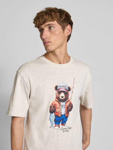 REVIEW T-Shirt mit Motiv-Print Ecru Melange 3