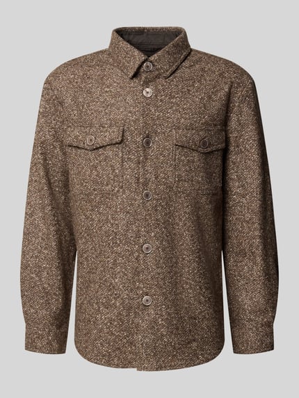 Productfoto, Regular Fit Hemdjacke aus Woll-Mix mit Brusttaschen van MAERZ Muenchen, bruine melange met knoopsluiting, kentkraag, borstzakken, ruglengte 76 cm, wolmix met zijde