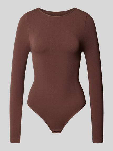 Produktfoto, Body aus Viskose-Mix mit Rundhalsausschnitt von MAGIC Bodyfashion, dames body van viscosemix met stretch, nauwsluitende pasvorm, ronde hals, haakjessluiting, ruglengte bij maat S 58 cm, effen bruin, gladde textuur