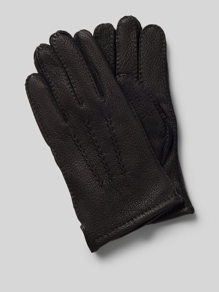 Productfoto, Handschuhe aus echtem Leder van bugatti in zwart met zichtbare deelnaad en afgewerkte randen, herenmodeaccessoire