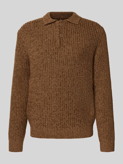 Jake*s Studio Men Sweter z dzianiny z kołnierzykiem typu kent Ciemnobrązowy melanż 2