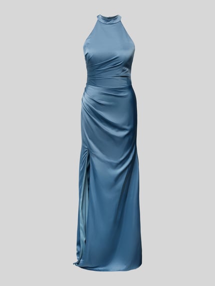 LUXUAR FASHION Abendkleid mit Raffungen und Gehschlitz Rauchblau 2
