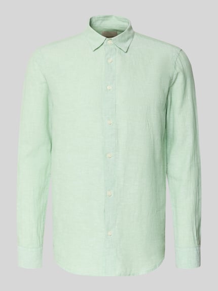 Produktfoto, Slim Fit Freizeithemd aus Baumwoll-Leinen-Mix Modell 'CAIDENLS SOLID' von Only & Sons in zartem Mintgrün, Optik: Unifarben, Flammgarn, durchgehende Knopfleiste