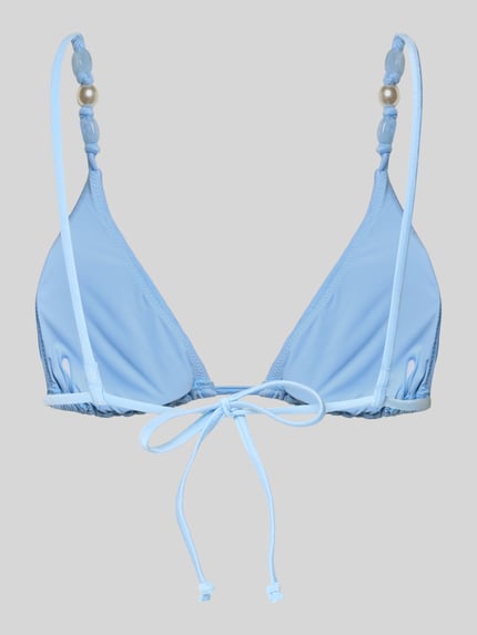Produktfoto, Bikini-Oberteil mit Perlen und Schnürung Modell 'PALERMO' von Seafolly aus Material-Mix mit Stretch-Anteil in Hellblau, körpernahe Passform