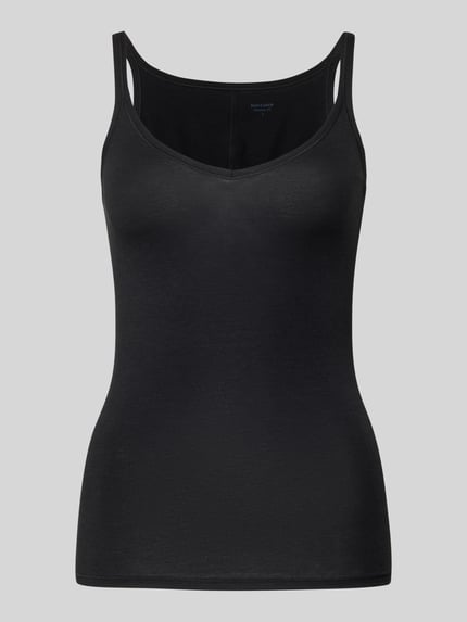 Produktfoto, Trägertop met U-hals van Schiesser, zwart, viscosemix met stretch, nauwsluitend model, spaghettibandjes, dames