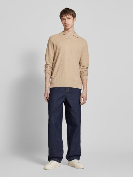 Redefined Rebel Regular Fit Poloshirt im langärmeligen Design Modell 'ZEKE' Beige 1