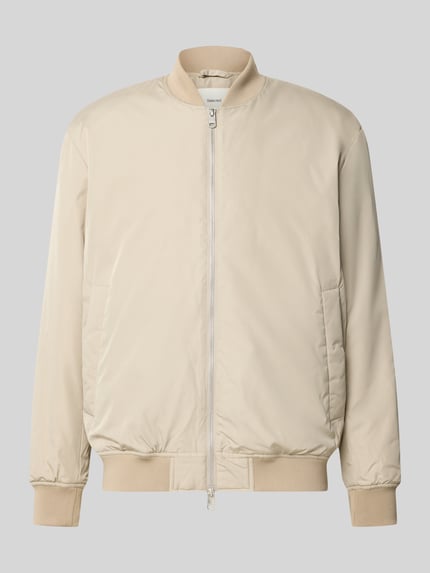 Produktfoto, beige Regular fit bomberjack met baseball kraag, gladde structuur, Selected Regular Fit Bomberjacke mit Baseball-Kragen model 'CHARLES' van Selected, Heren bomberjack.
