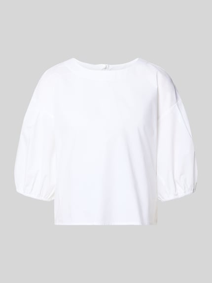 Produktfoto, Bluse mit Ballonärmeln und Rundhalsausschnitt von Emporio Armani, Reine Baumwolle, Loose-Fit, weiße Farbe, glatte Textur