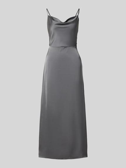 Produktfoto, Abendkleid aus Satin Modell 'RAVENNA' von VILA in Grau, Gerader-Schnitt, Midikleid, Wasserfall-Ausschnitt, Spaghettiträger