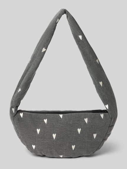 Produktfoto, Shoulder Bag aus reiner Baumwolle in Denim-Optik von Studio Noos, tkanina stylizowana na denim, nadruk z motywem na całej powierzchni, detal z logo, Główna przegroda zamek błyskawiczny, pasek na ramię, szerokość w rozmiarze 1: 38 cm, długość w rozmiarze 1: 20 cm, głębokość w rozmiarze 1: 8 cm, długość paska na ramię w rozmiarze 1: 86 cm.