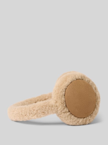 Produktfoto, Ohrenwärmer mit Teddyfell-Besatz Modell 'ARLO' von PIECES, unifarbener Look, strukturierte Fleece-Oberfläche, beige Töne