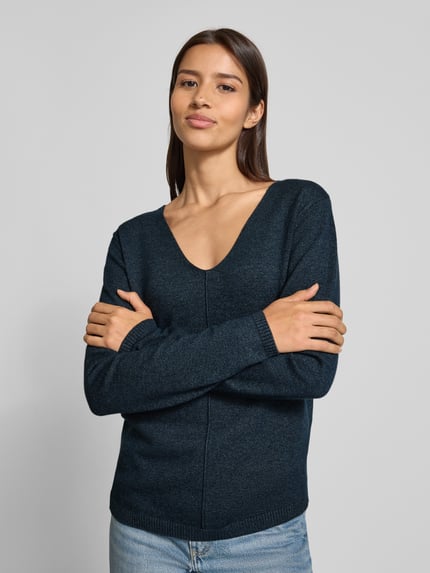 FREE/QUENT Gebreide pullover met deelnaad, model 'Claura' Marineblauw - 3