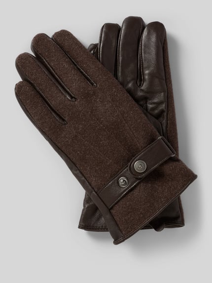 bugatti Handschuhe aus Schafsleder-Textil-Mix mit Riegel Dunkelbraun 1