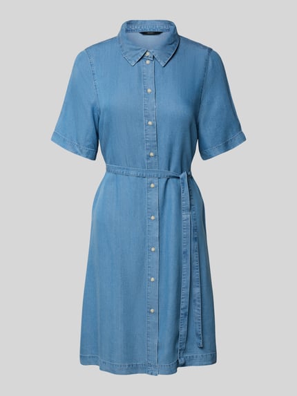 Productfoto, tailliertes jeansjurk uit lyocell model 'BREE' van Vero Moda, denimlook, mini lengte, V-hals, korte mouwen, knoopsluiting