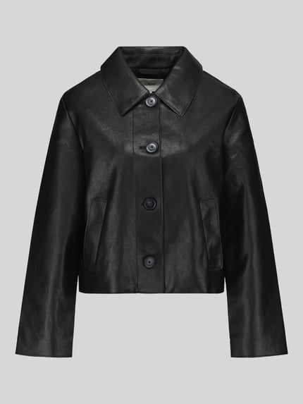 s.Oliver RED LABEL Regular fit kunstleren jack met platte kraag Zwart - 2
