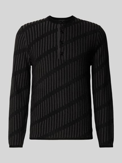 Emporio Armani Regular Fit Strickpullover aus Leinen-Viskose-Mix Black 2